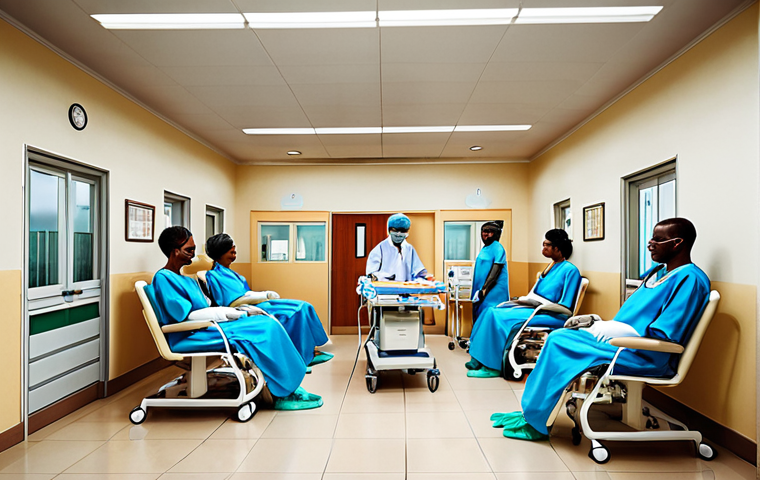 **
A modern hospital in Malabo, Equatorial Guinea, with advanced medical equipment. Doctors and nurses are attending to patients. The image should convey a sense of hope and progress in healthcare.
**