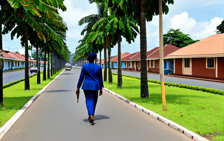 적도 기니의 현대 건축 및 랜드마크 - Modern Malabo Street Scene**

"A wide avenue in Malabo, Equatorial Guinea, lined with modern buildin...