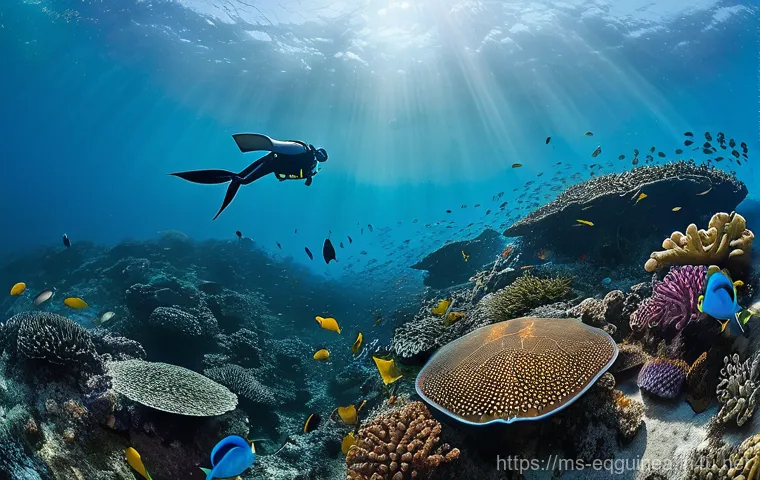 적도 기니에서 즐길 수 있는 수상 스포츠 - **Underwater Wonders of Bioko Island**
    "An immersive underwater photograph capturing the crystal...