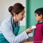 적도 기니에서의 의료 보험 및 응급 서비스 - **Prompt:** A compassionate female doctor, wearing a clean, professional lab coat over a modest blou...