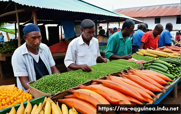 적도 기니의 공공 서비스 및 행정 절차 - **Prompt 1: Vibrant Local Market Scene**
    "A bustling and colorful traditional wet market in Mala...
